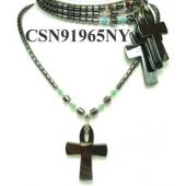 Hematite Cross Pendant Beads Stone Chain Choker Fashion Women Necklace